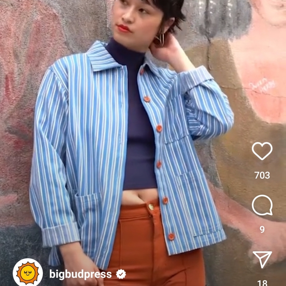 Big Bud Press Work Jacket in blue stripes size P